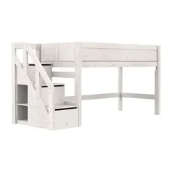 LIFETIME Kidsrooms Halfhoogslaper met Trapkast – 90x200 cm – Premium Rolbodem Wit Online