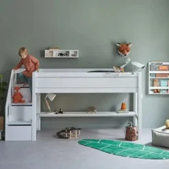 LIFETIME Kidsrooms Halfhoogslaper met Trapkast – 90x200 cm – Premium Rolbodem Wit Online