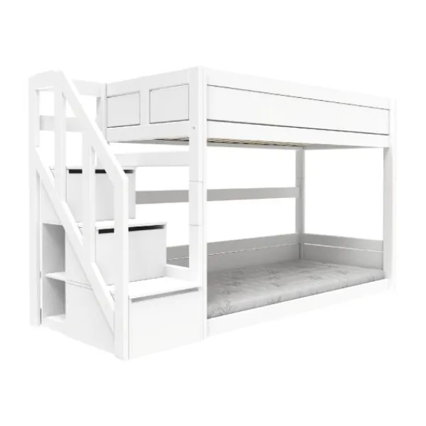 LIFETIME Kidsrooms Laag Stapelbed Met Trapkast -Whitewash - Rolbodem