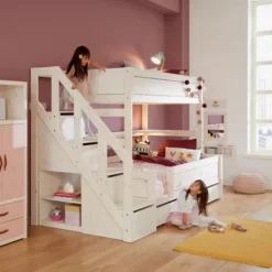 LIFETIME Kidsrooms Stapelbed Family Met Trapkast - Premium - 90/120 x 200 cm Wit