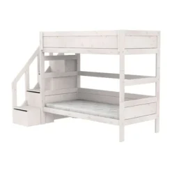 LIFETIME Kidsrooms Stapelbed met Trapkast – 90×200 cm – Premium Rolbodem Wit Outlet