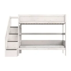 LIFETIME Kidsrooms Stapelbed met Trapkast – 90×200 cm – Premium Rolbodem Wit Outlet