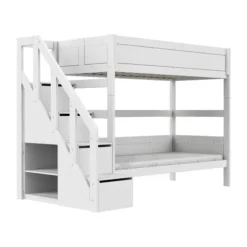 LIFETIME Kidsrooms Stapelbed met Trapkast – 90×200 cm – Premium Rolbodem Wit Outlet