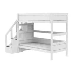 LIFETIME Kidsrooms Stapelbed met Trapkast – 90×200 cm – Premium Rolbodem Wit Outlet