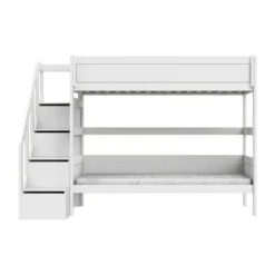 LIFETIME Kidsrooms Stapelbed met Trapkast – 90×200 cm – Premium Rolbodem Wit Outlet