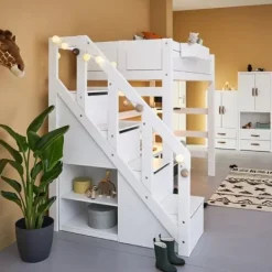 LIFETIME Kidsrooms Hoogslaper met Trapkast – 90×200 cm – Premium Rolbodem Wit Sale