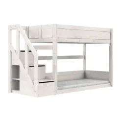 LIFETIME Kidsrooms Stapelbed Laag met Trapkast – 90×200 cm – Premium Rolbodem Wit Best