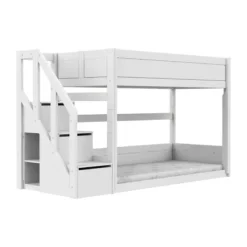 LIFETIME Kidsrooms Stapelbed Laag met Trapkast – 90×200 cm – Premium Rolbodem Wit Best