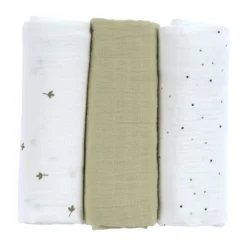 Lässig Swaddle & Burp L Multidoek - GOTS - 3pcs - 85 x 85 cm - Leave Olive Discount
