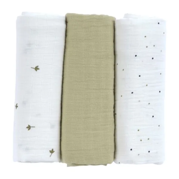 Lässig Swaddle & Burp L Multidoek - GOTS - 3pcs - 85 x 85 cm - Leave Olive Discount