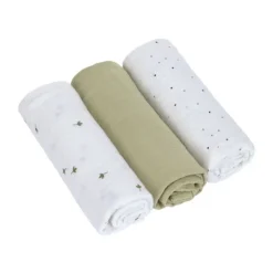 Lässig Swaddle & Burp L Multidoek - GOTS - 3pcs - 85 x 85 cm - Leave Olive Discount