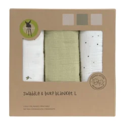 Lässig Swaddle & Burp L Multidoek - GOTS - 3pcs - 85 x 85 cm - Leave Olive Discount