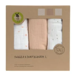 Lässig Swaddle & Burp L Multidoek - GOTS - 3pcs - 85 x 85 cm - Leave Olive Discount