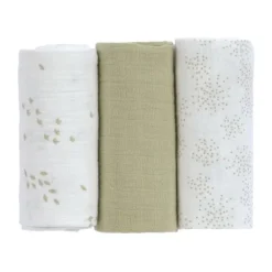 Lässig Swaddle & Burp M Multidoek - GOTS - 3pcs - 60 x 60 cm - Leave Olive / Milky Groen Clearance