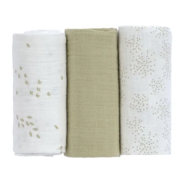 Lässig Swaddle & Burp M Multidoek - GOTS - 3pcs - 60 x 60 cm - Leave Olive / Milky Groen Clearance