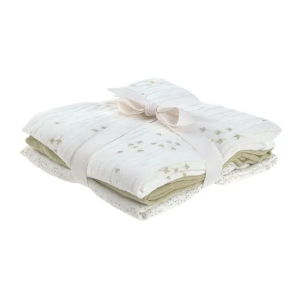 Lässig Swaddle & Burp M Multidoek - GOTS - 3pcs - 60 x 60 cm - Leave Olive / Milky Groen Clearance
