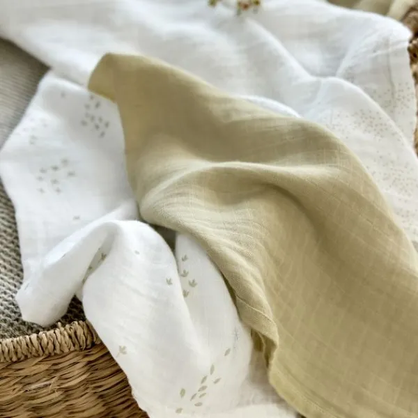 Lässig Swaddle & Burp M Multidoek - GOTS - 3pcs - 60 x 60 cm - Leave Olive / Milky Groen Clearance