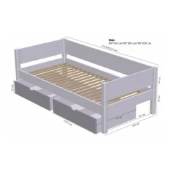 Manis-h Combinatiebed Met Lattenbodem En 2 Lades - MIMER - 90x200 cm Hot