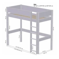 Manis-h FENRIS Combinatie Hoogslaper Met Lattenbodem En Slaapbank - 90 x 200 cm New