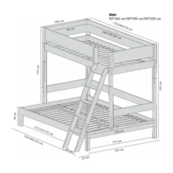 Manis-h VALE Combinatie Familiebed Met Lattenbodem 140 cm + 90 cm Best