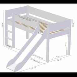 Manis-h VILDE Combinatie Halfhoog Bed Met Lattenbodem En Glijbaan - 90 x 200 cm Best