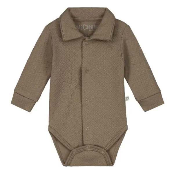 Mats & Merthe Noah Romper Met Kraag Lange Mouw Taupe 6 Mnd Hot