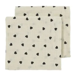 Meyco Baby Sweet Heart Hydrofiele Doeken - 2-Pack - Soft Sand/Black - 70x70 cm New