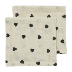 Meyco Baby Sweet Heart Monddoekjes - 2-Pack - Soft Sand/Black - 30x30 cm Outlet