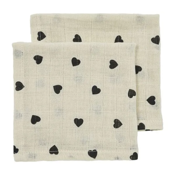 Meyco Baby Sweet Heart Monddoekjes - 2-Pack - Soft Sand/Black - 30x30 cm Outlet