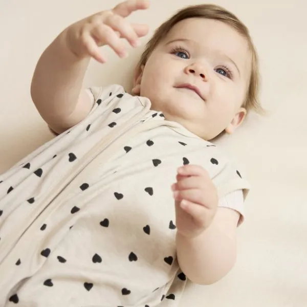 Meyco Baby Sweet Heart Zomerslaapzak - 90 cm - Soft Sand/Black