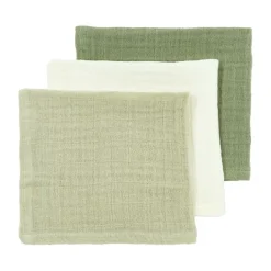Meyco Baby Uni Monddoekjes - 3 Stuks - Pre-Washed Hydrofiel - 30 x 30 cm - Naturel/Soft Olive/Olive Green Olijf Online