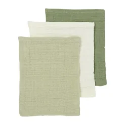 Meyco Baby Uni Washandjes - 3 Stuks - Pre-Washed Hydrofiel - Naturel/Soft Olive/Olive Green