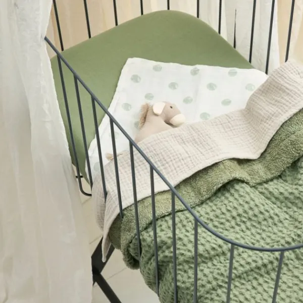 Meyco Wafel Teddy Ledikantdeken - 100 x 150 cm - Olive Green Clearance