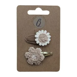 Ootje Kadootje Babyhaarclipjes - Bloem Bruin/Zand Bouclé - 2 stuks Discount