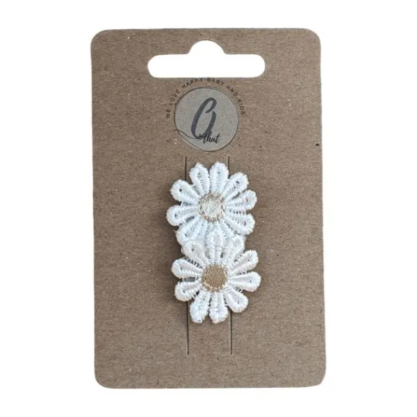 Ootje Kadootje Babyhaarclipje - Margrietjes - Wit/Zand - 1 st. Clearance