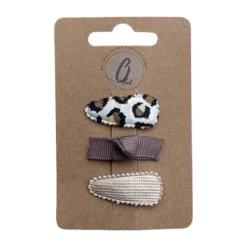 Ootje Kadootje Babyhaarclipjes - Print/Mokka/Rib Glitter - 3 stuks Clearance