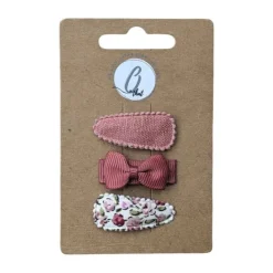 Ootje Kadootje Babyhaarclipjes - Fleurs / Strikje / Dusty Rose Linnen - 3 st. Outlet