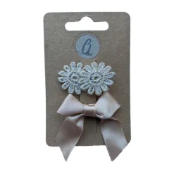 Ootje Kadootje Haarclip Kant Bloem / Grote Strik Zand Outlet