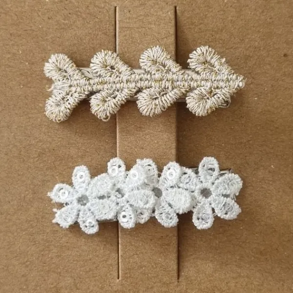 Ootje Kadootje Kant Bloem Haarclip Goud / Wit New