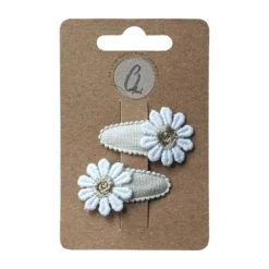 Ootje Kadootje Linnen Haarclip - Zand Met Margriet / Goud - 2 Stuks Sale