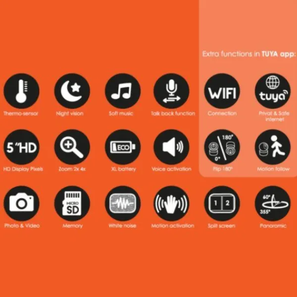 Qute Beeldbabyfoon Q-Connection Smart WIFI 2-IN-1 5HD - Zand Clearance