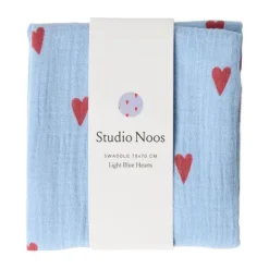 Studio Noos Swaddle - Light Blue Hearts - 70x70 cm New