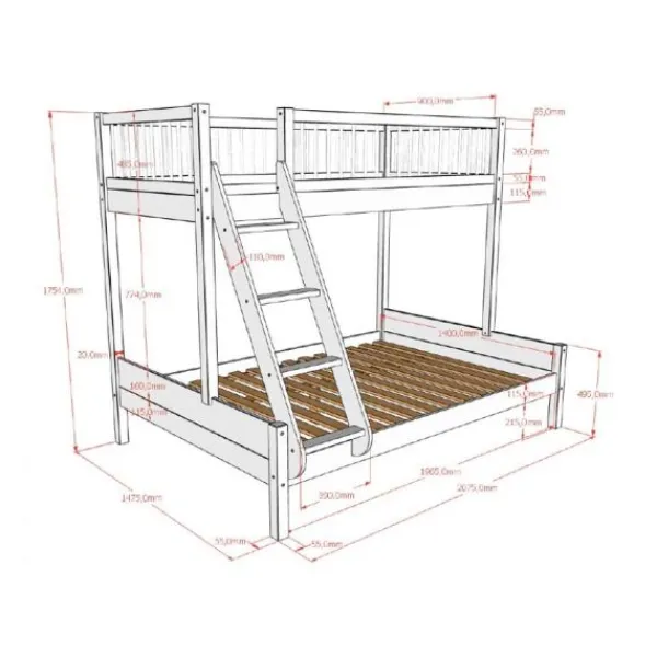 Vipack Forrest Familiebed 140 x 200 cm + 90 x 200 cm – Beuk Wit New