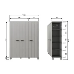 Woood Dennis Kledingkast Beton 3-Deurs Grijs Discount